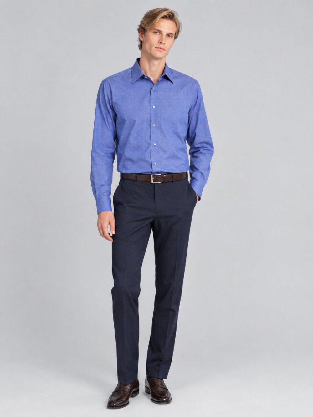 2/$30 Van Heusen Wrinkle Free Poplin Button-Down Shirt Periwinkle 34/35 #A4689